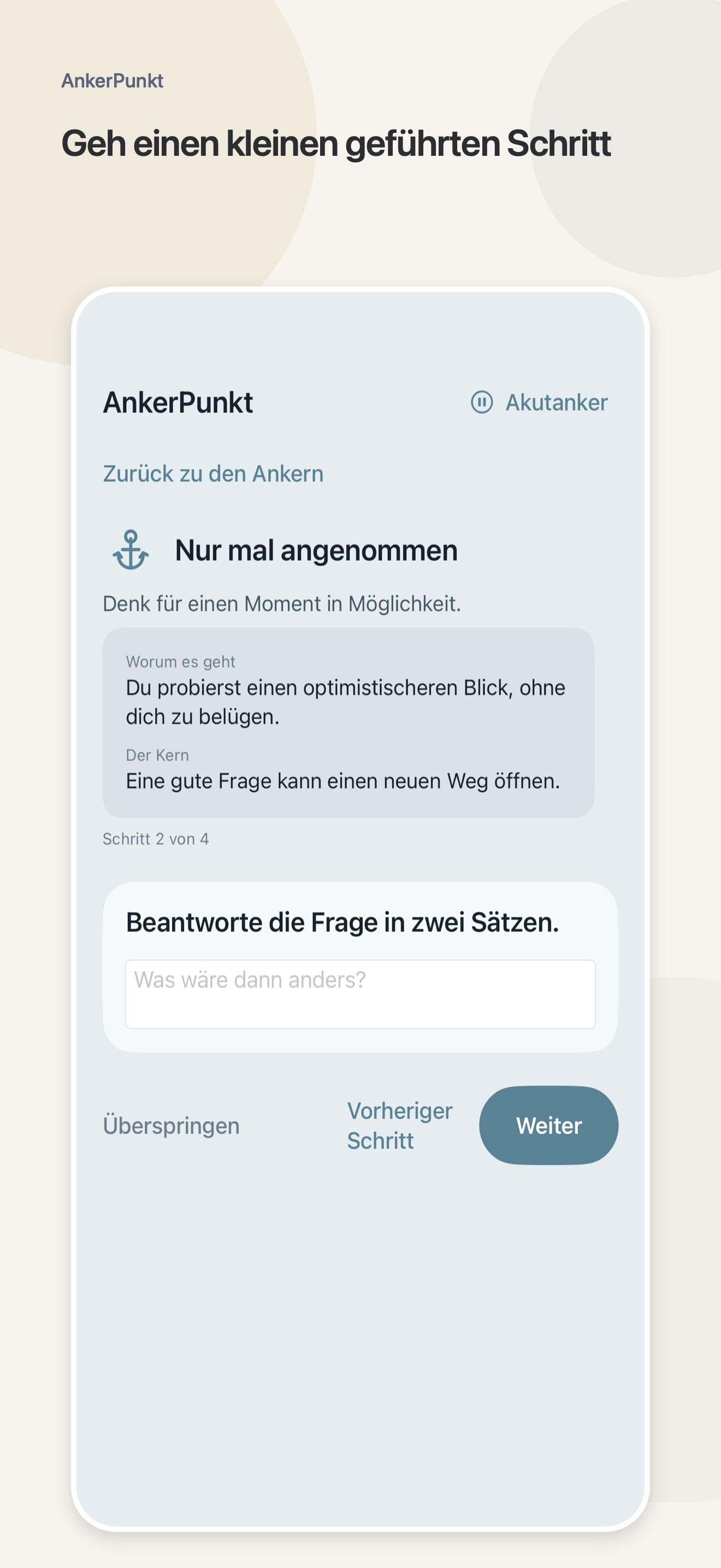 Drei ruhige Karten mit Anker-Vorschlägen in AnkerPunkt.