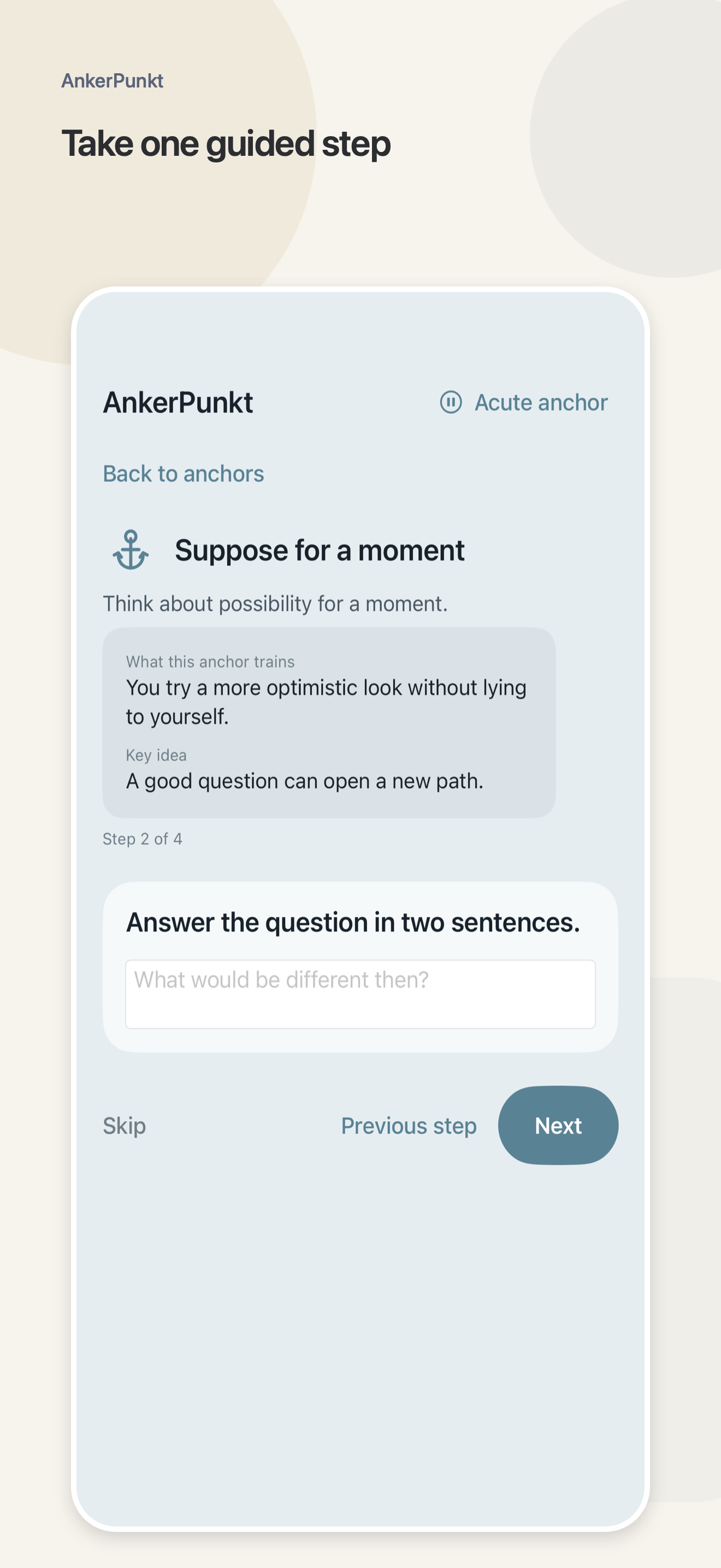 AnkerPunkt anchor suggestions shown as three calm cards.