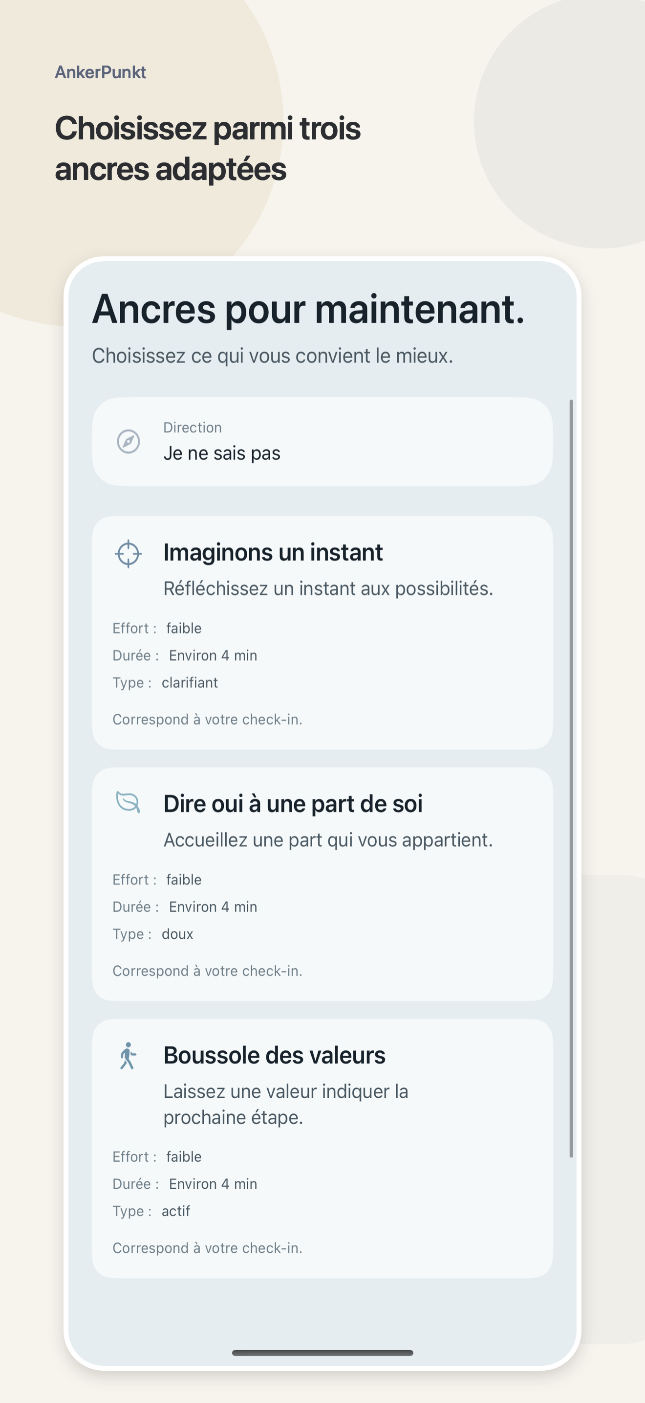 Écran d’AnkerPunkt permettant de choisir une direction adaptée.